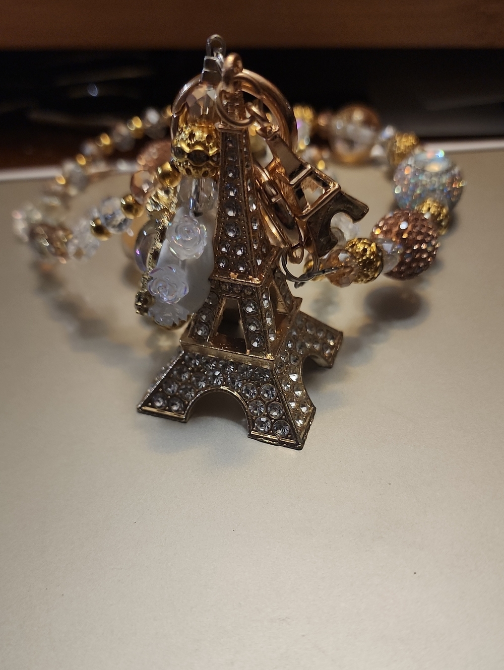 Gold Eiffel Tower Purse Charm with Crystal Accents
